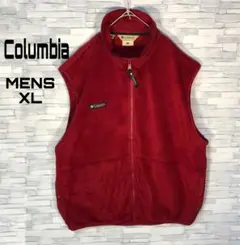 【USA古着】Columbia フリースベストXLレッド稀少ディテール　プレーン