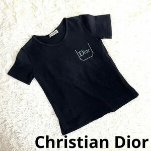 Christian Diorクリスチャンディオール Tシャツ ラインストーン半袖 伸縮性あり イタリア製 カットソー レディース サイズS