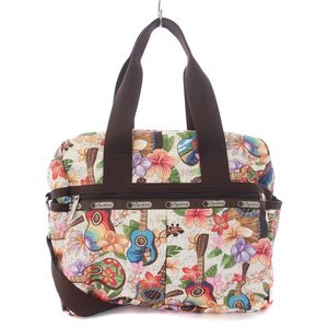 レスポートサック LesportSAC 2WAY ハンドバッグ ショルダーバッグ ギター 花柄 ロゴ プリント マルチカラー 茶 ブラウン /BB ■OF