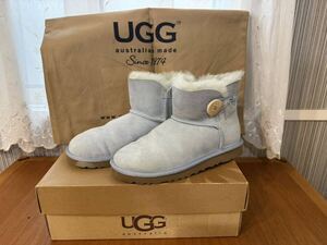 UGG アグ ボア ムートンブーツ MINI BAILEY BUTTON ミニベイリーボタン サイズ23.0cm ショートブーツ ブルー レディース