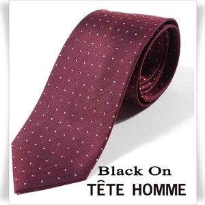 新品1円～★Black On TETE HOMME テットオム シルク絹100% ネクタイ 織柄 ドット ボルドー 正規店本物◆4722◆