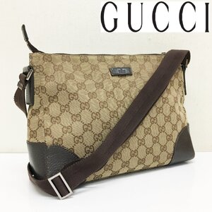 GUCCI/ショルダーバッグ/ggキャンバス柄/ブラウン×ブラウン/レザータグ/斜め掛け/肩掛け/ユニセックス/SC12