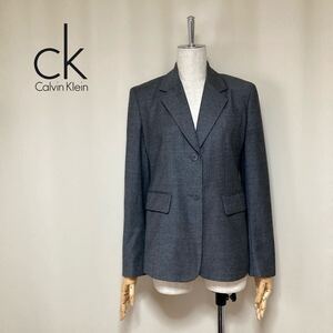 【Calvin Klein】カルバンクライン ウール テーラードジャケット サイズ4/M〜L相当 グレー レディース 総裏 2釦