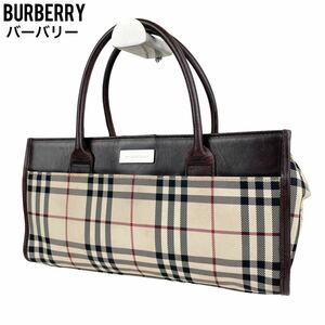 美品　Burberry バーバリー ハンドバッグ　ノバチェック キャンバス　レザー トートバッグ　ショルダーバッグ　チェック柄　手提げ