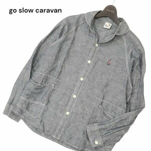 go slow caravan ゴースローキャラバン 春夏 麻 リネン★ ロゴ刺繍 長袖 シャンブレー シャツ Sz.3　メンズ　C4T04628_5#A