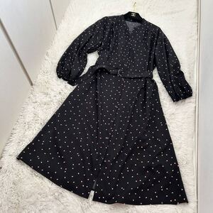 着丈112cm★グローバルワーク★ロングシャツワンピース★黒水玉★長袖★ノーカラーシャツブラウスロングスカート