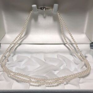 【テリ最高 2連】ベビーパール 真珠 3.0-3.5mm 42cm SN刻印 ホワイト ネックレス アクセサリー SILVER pearl パール