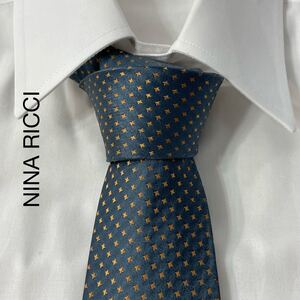 NINA RICCI ニナリッチ パターン柄 ジャガード シルク ネクタイ ブルーグリーン TG380