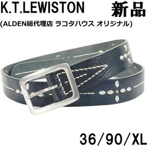 【新品◆ALDEN代理店】K.T.Lewiston KTルイストン スタッズ レザーベルト 36/90 XL 黒 ブラック シボ革