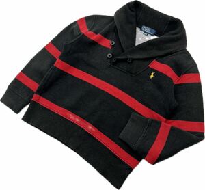 Polo Ralph Lauren ☆ ショールカラー スウェット トレーナー キッズ 120 ブラック レッド 秋冬 オシャレ 人気 ポロラルフローレン■K262