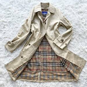 未使用級 レディース バーバリーブルーレーベル BURBERRY 36 S ノバチェック ロングコート ステンカラーコート 2WAY ウールライナー着脱可