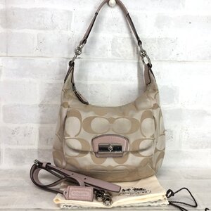 COACH コーチ 保管袋有 19335 シグネチャー 2way ショルダーバッグ ハンドバッグ ベージュ/ピンク LH632024081704