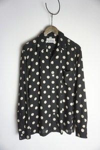 美品 正規 WACKO MARIA ワコマリア DOTS OPEN COLLAR SHIRT ドット オープンカラー シャツ ハワイアン アロハ 長袖 L黒 本物904O