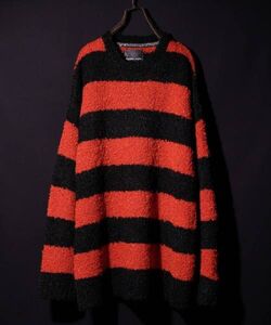 ナンバーナイン　NUMBER (N)INE 23AW ALPACA STRIPED KNIT BIG PULLOVER アルパカ　ボーバー　ニット　黒　赤　4