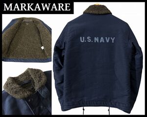 ■ 名作 定価7万 MARKAWARE マーカウェア N-1 DECK U.S. NAVY ステンシル 裏地 アルパカ ボア ジャングルクロス デッキ ジャケット 紺 M