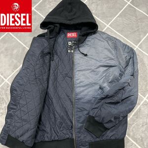 【極美品XXL】最高傑作 DIESEL スカジャン フライトジャケット 52 XXL フード 袖ロゴ ジップ刻印 インナー キルティング【漂う高級感】