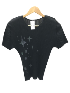 PLEATS PLEASE ISSEY MIYAKE◆Tシャツ/3/ポリエステル/BLK/PP51-JK752/星