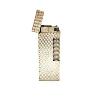 1円 良品 Dunhill ダンヒル ローラー式 ガスライター シルバー 総柄 ダイヤカット 着火良好 喫煙具 煙草グッズ h325