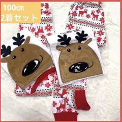 【新品未使用】2セット　双子パジャマクリスマスパジャマ　トナカイ　サンタさん