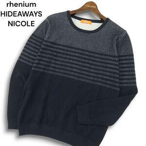 rhenium HIDEAWAYS NICOLE ハイダウェイ ニコル 秋冬★ ボーダー ニット セーター クルーネック 長袖 綿 Sz.46 メンズ　A4T11740_B#K