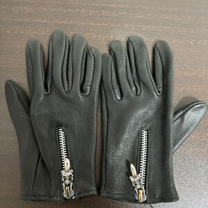 【美品】CHROME HEARTS クロムハーツ ダガー ジップ レザー グローブ 手袋 size 6 1/2