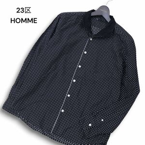 23区 HOMME オム 通年 ジャガード ドット総柄★ 長袖 シャツ Sz.46　メンズ 黒　C4T07583_8#C