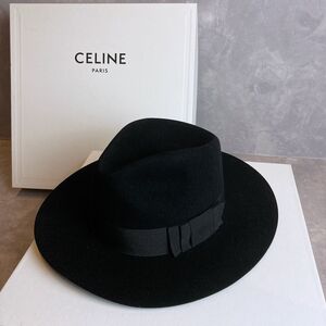 CELINE PARIS セリーヌ　フェドラハット 中折れハット フェルト 帽子 イタリア製　　ブラック　ユニセックス　箱付き