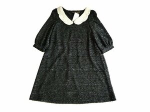 新品 CECIL McBEE セシルマクビー パール衿 ラメ ニット ワンピース 黒 ブラック 7分袖 