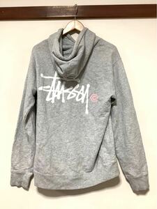 も1412 STUSSY ステューシー ショーンフォントロゴ Hoodie フーディ スウェットパーカー L グレー 裏パイル ストリート プルオーバー