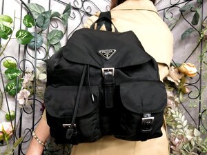 ●超美品●PRADA プラダ●三角ロゴプレート●ポコノ ナイロン カーフ レザー 本革●リュックサック●黒●SV金具●A4 収納 かばん●Js53157