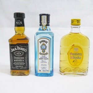 未開栓・保管品 お酒 ミニボトル 3本セット ジャックダニエル Old No.7 200ml BOMBAY SAPPHIRE ドライジン 200ml ほか 現状品