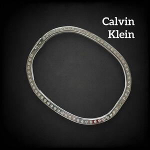 【未使用級】 Calvin Klein カルバンクライン ブレスレット バングル 腕輪 ラインストーン ユニセックス メンズ レディース シルバー 1237