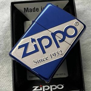 ZIPPO/青/ロゴ/ブルー/シルバー/新品/ジッポー