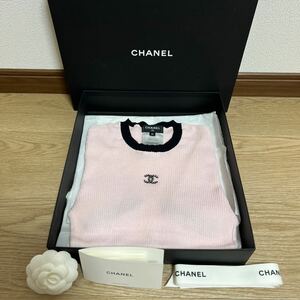 【新品同様】CHANEL シャネル ココマーク 22P 半袖 ニット カットソー size 38 ピンク×ブラック 即完売品 激レア