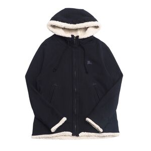 TH5741 バーバリーブラックレーベル/BURBERRY BLACK LABEL メンズ3 フーディー ジップアップ パーカー ボア ブラック×ベージュ系