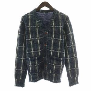 コムデギャルソンオム COMME des GARCONS HOMME ニットカーディガン 長袖 Vネック チェック柄 ウール XS 紺 ネイビー /BB メンズ