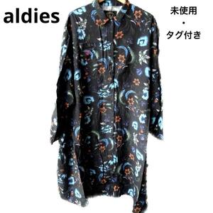 【未使用タグ付】aldies アールディーズ　花柄 レーヨン製　ロング丈 シャツワンピース [フリーサイズ] 大きいサイズ マタニティ 花柄 春夏