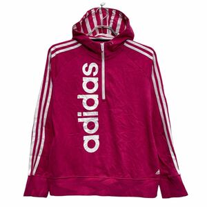 adidas プリントスウェット パーカー アディダス M ピンク ハーフジップ 古着卸 アメリカ仕入 a611-6503