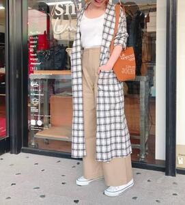 L285 TODAYFUL トゥディフル Check Rough Gown チェック ロング ガウン シャツ 羽織 長袖 コットン ポケット ホワイト ブック 36