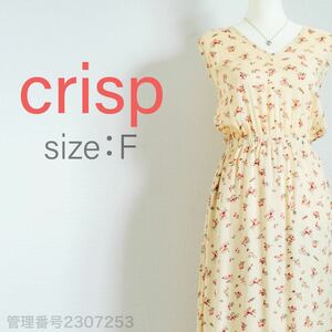 【送料無料】タグ付き新品　crisp 花柄総プリント　ロングワンピース　ノースリーブシフォンワンピース　アイボリー　M相当