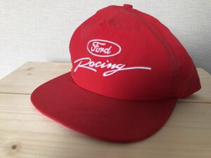 FORD Racing キャップ フリーサイズ レッド フォード レーシング Made in USA USED古着 ビンテージ サイン 即決 アメ車 VINTAGE