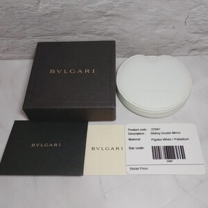 BVLGARI ミラー 丸型 箱付き ホワイト レザー レディース ブルガリ ダブルミラー 送料無料