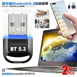 2個セット Bluetooth5.3 USB アダプタドライバー不要 挿し込 即利用 超低遅延 超小型 無線 省電力 Windows 対応 複数接続可能 BT804BL