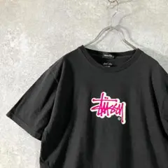 Stussy　Tシャツ　ブラック　クルーネック　ロゴプリント　半袖　シンプル