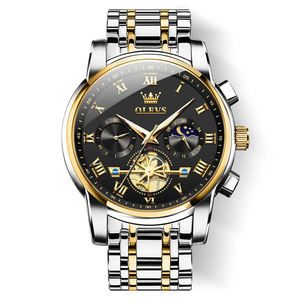 OLEVS メンズ 腕時計 2859 高品質 クオーツ カジュアル スポーツ ビジネス 時計 ステンレス クロノグラフ ウォッチ ゴールド × ブラック