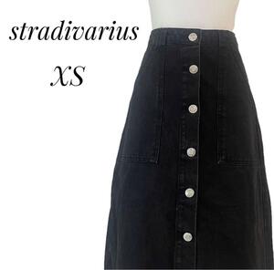 stradivarius ストラディバリウス【XS】レディース　タイト　膝丈スカート　ブラック　黒　綿100% カジュアル　送料無料　匿名配送