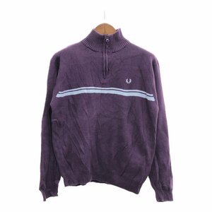 FRED PERRY フレッドペリー ハーフジップ ドライバーズニット セーター トップス ボーダー パープル (メンズ M) 中古 古着 P7661