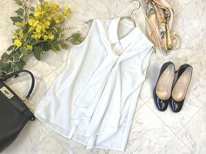 e181★ CECIL McBEE セシルマクビー ボウタイ オースリーブ ブラウス ホワイト リボン 白 レディース トップス オフィススタイル