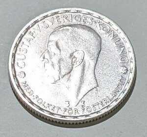 ’1946 スウェーデン　1クローナ 銀貨 グスタフ5世 流通品