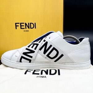 1円 【美品】 FENDI フェンディ 【圧倒的高級感】 メンズ クロスストラップ ローカット スニーカー シューズ 靴 ロゴ レザー 白 26.0cm相当